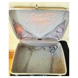 uL - Ventura Travelware Vintage Suitcase 8 x 16 x 25 in - Blue Vinyl with Tokyo 77 & Northwest Orient Stickers