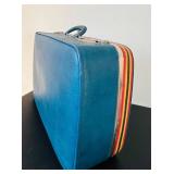 uL - Ventura Travelware Vintage Suitcase 8 x 16 x 25 in - Blue Vinyl with Tokyo 77 & Northwest Orient Stickers