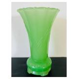 uL - Vase - Vintage Green Glass, 6 in Tall