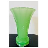 uL - Vase - Vintage Green Glass, 6 in Tall