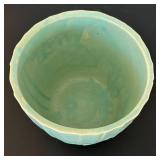UL - Vintage McCoy Ceramic Planter - Turquoise Glaze with Floral Embossing, 6.5 in Tall