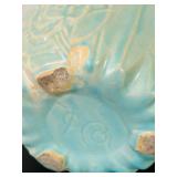 UL - Vintage McCoy Ceramic Planter - Turquoise Glaze with Floral Embossing, 6.5 in Tall