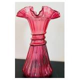UL- Vintage Fenton Cranberry Glass Wheat Vase