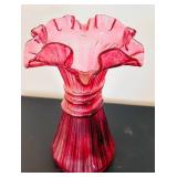 UL- Vintage Fenton Cranberry Glass Wheat Vase