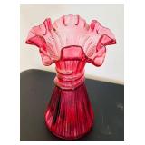 UL- Vintage Fenton Cranberry Glass Wheat Vase