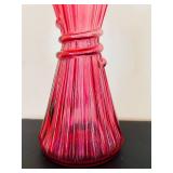 UL- Vintage Fenton Cranberry Glass Wheat Vase