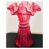 UL- Vintage Fenton Cranberry Glass Wheat Vase