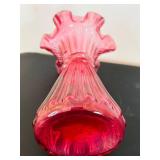 UL- Vintage Fenton Cranberry Glass Wheat Vase