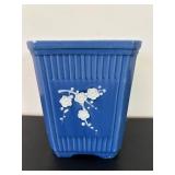 uL - Blue Floral Ceramic Plant Pot 6-inch with White Blossom Relief
