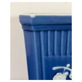 uL - Blue Floral Ceramic Plant Pot 6-inch with White Blossom Relief