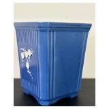 uL - Blue Floral Ceramic Plant Pot 6-inch with White Blossom Relief