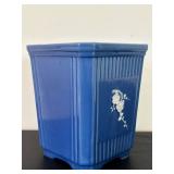 uL - Blue Floral Ceramic Plant Pot 6-inch with White Blossom Relief