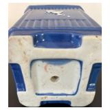 uL - Blue Floral Ceramic Plant Pot 6-inch with White Blossom Relief