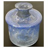 uL -Vintage Art Glass Blue Glass Vase 5-Inch Tall - Crackle Finish - Decorative Art Glass