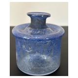 uL -Vintage Art Glass Blue Glass Vase 5-Inch Tall - Crackle Finish - Decorative Art Glass
