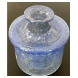 uL -Vintage Art Glass Blue Glass Vase 5-Inch Tall - Crackle Finish - Decorative Art Glass