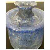 uL -Vintage Art Glass Blue Glass Vase 5-Inch Tall - Crackle Finish - Decorative Art Glass