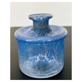 uL -Vintage Art Glass Blue Glass Vase 5-Inch Tall - Crackle Finish - Decorative Art Glass