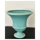 uL - Vintage Aqua Vase 9 in Tall - Glazed Ceramic Urn on Pedestal