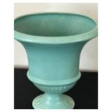uL - Vintage Aqua Vase 9 in Tall - Glazed Ceramic Urn on Pedestal