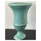 uL - Vintage Aqua Vase 9 in Tall - Glazed Ceramic Urn on Pedestal