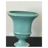 uL - Vintage Aqua Vase 9 in Tall - Glazed Ceramic Urn on Pedestal