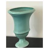 uL - Vintage Aqua Vase 9 in Tall - Glazed Ceramic Urn on Pedestal