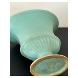 uL - Vintage Aqua Vase 9 in Tall - Glazed Ceramic Urn on Pedestal