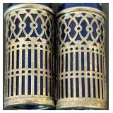 uL - Vintage Salt & Pepper Shakers - Silver-Tone Lattice with Cobalt Blue Glass, 2.5 in (Lot of 2)