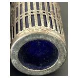 uL - Vintage Salt & Pepper Shakers - Silver-Tone Lattice with Cobalt Blue Glass, 2.5 in (Lot of 2)
