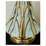 uL - Vintage Aqua Glass Vase with Gold Leaf Accents - 12 in Tall