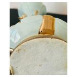 uL - Vintage Aqua Glass Vase with Gold Leaf Accents - 12 in Tall