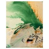 UL- Vintage Nemadji Pottery Vase, Marble-Glazed Swirl in Green, Orange & Tan