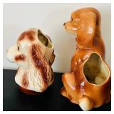 uL - Pair of 8-Inch Vintage Ceramic Dog Vases - Set of 2
