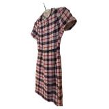 UL - Plaid Wool Dress - Small, Belted, Red/White/Blue (Vintage)