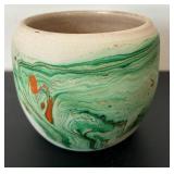 uL - Nemadji Pottery 4-Inch Vase - Malachite Green Swirl Glaze