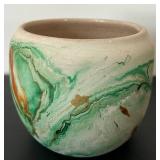 uL - Nemadji Pottery 4-Inch Vase - Malachite Green Swirl Glaze
