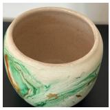 uL - Nemadji Pottery 4-Inch Vase - Malachite Green Swirl Glaze