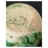 uL - Nemadji Pottery 4-Inch Vase - Malachite Green Swirl Glaze