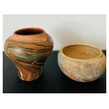 uL - Two Pieces of Vintage Nemadji Pottery Swirl Art Pottery