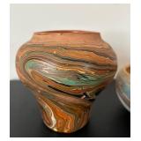 uL - Two Pieces of Vintage Nemadji Pottery Swirl Art Pottery