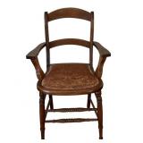 UL - Vintage Wooden Armchair with Leather Seat