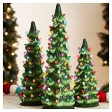 Set of 3 Pre-Lit Ceramic Tabletop Christmas Trees