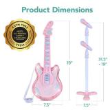 Kids Pretend Play Guitar Musical Instrument Toy w/ Microphone, Stand - 19in Pink