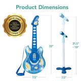 Kids Pretend Play Guitar Musical Instrument Toy w/ Microphone, Stand - 19in Blue