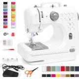 Compact Sewing Machine, 42-Piece Beginners Kit, Multifunctional Portable 6V for Beginner w/ 12 Stitch Patterns, Light, Foot Pedal, Storage Drawer