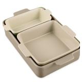 3-Piece Ceramic Bakeware Set, Stoneware Baking Dishes, Casserole Serving Set Beige
