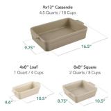 3-Piece Ceramic Bakeware Set, Stoneware Baking Dishes, Casserole Serving Set Beige