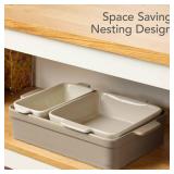 3-Piece Ceramic Bakeware Set, Stoneware Baking Dishes, Casserole Serving Set Beige