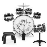 11-Piece Kids Beginner Drum Percussion Musical Instrument Toy Set, Black